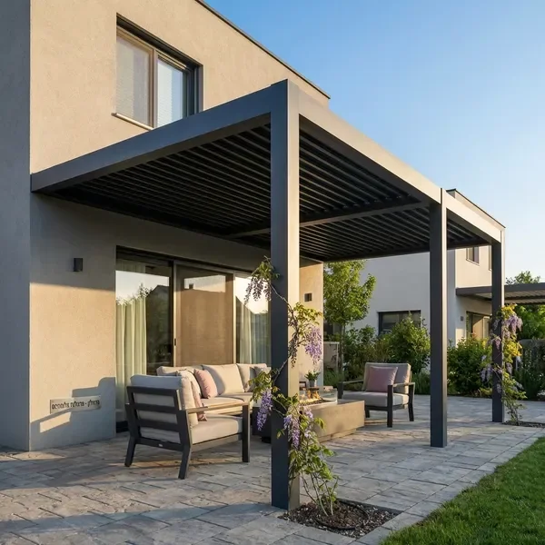 פרגולה צמודת קיר המרחיבה את הבית החוצה