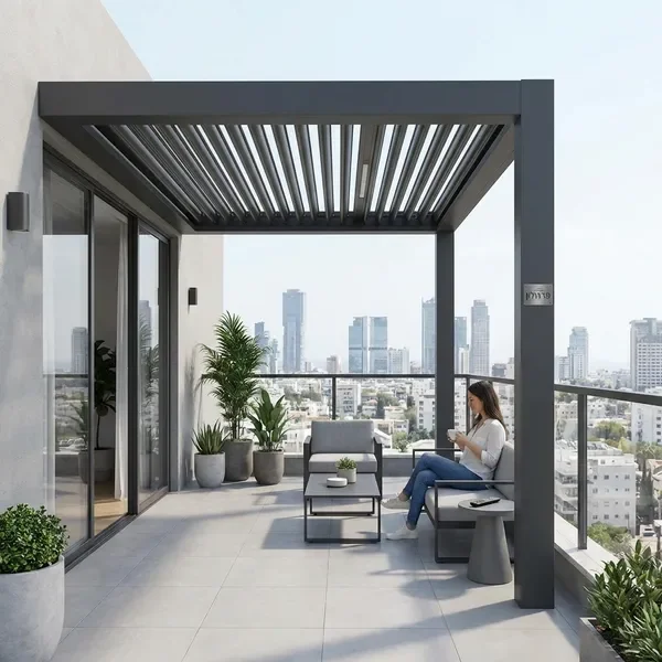 פרגולה חשמלית קומפקטית למרפסת